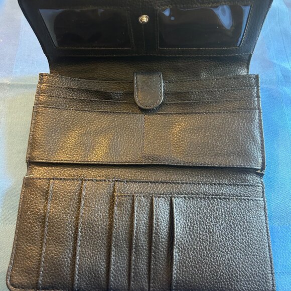 GIANI BERNINI WALLET Tri-Fold Pebble Leather Receipt Flap Black Silver Hardware - Picture 9 of 10